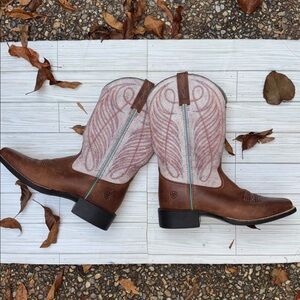 Ariat Tan and Cream Embroidered Heeled Boots